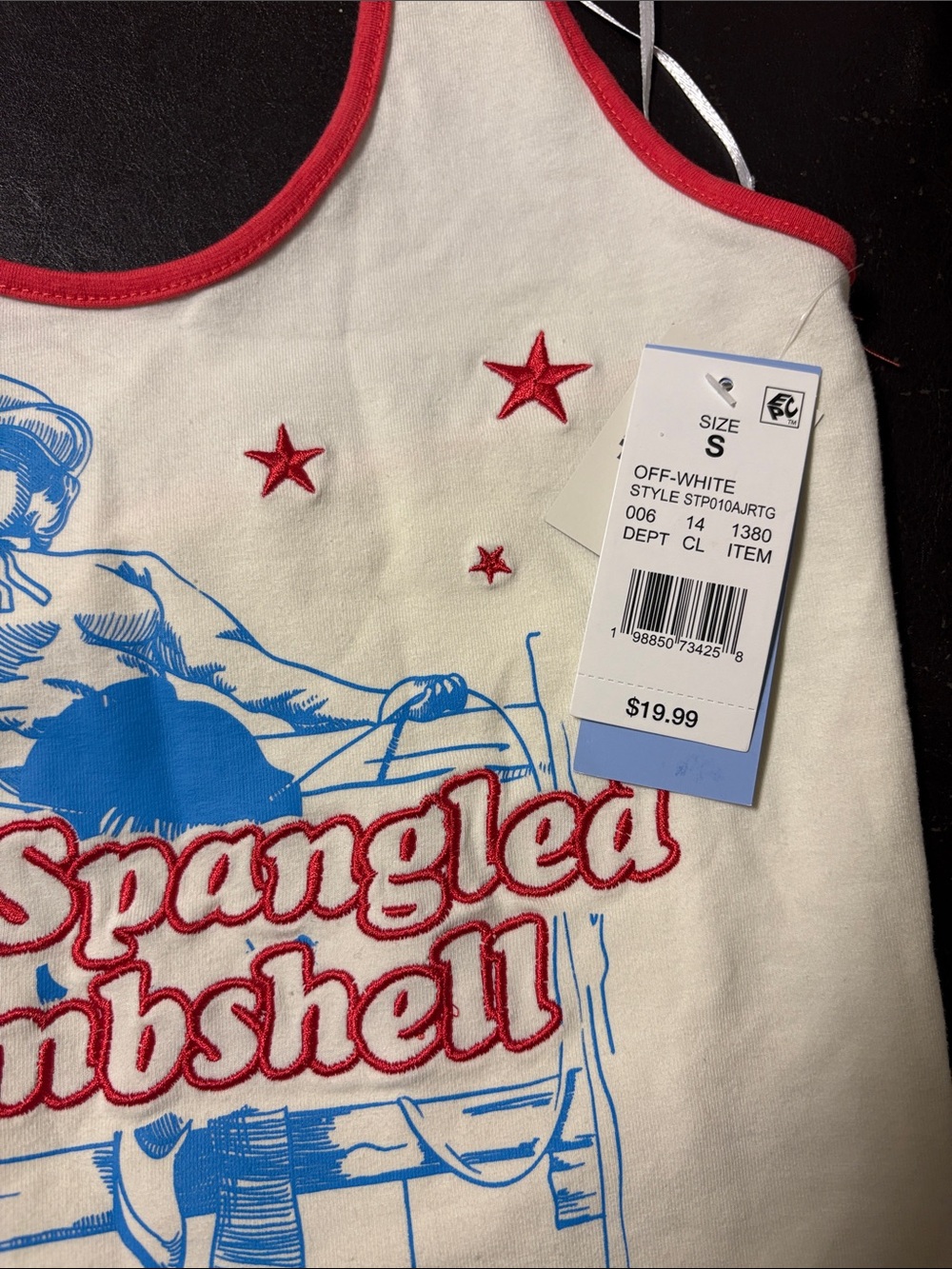 Star Spangled Bombshell Women's White Bandeau Tank with Red Trim - Picture 2 of 4